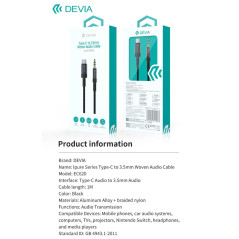 Devia audio cable USB-C to 3.5 mm Black | Smarty