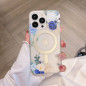 Coque transparente givrée MagSafe Mayline Flower-05 – pour iPhone Fleur bleu blanc