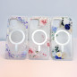 Coque transparente givrée MagSafe Mayline Flower-05 – pour iPhone Fleur bleu blanc