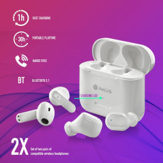 Bluetooth Earbuds NGS Artica Duo White – 2 Pairs White