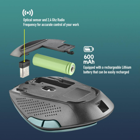 Wireless mouse NGS Evo Rust Ice rechargeable – Blue Green
