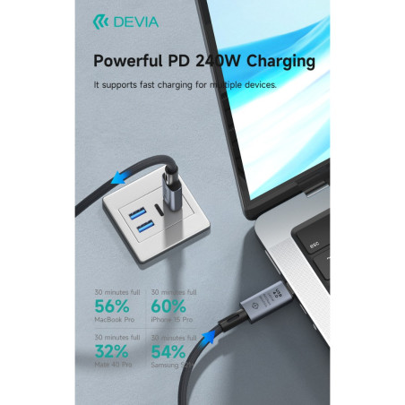 Câble USB-C / USB-C Devia Extreme Speed USB4.0 – 240W, 40 Gbps, 8K, 1 m, Noir