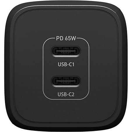 Chargeur mural OtterBox Standard - 2 ports USB-C PD 65W, prise EU, Noir