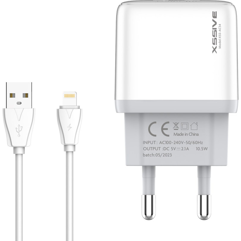 Chargeur duo USB XSSIVE XSS-AC54-IP – 2,1A avec câble Lightning Chargeur duo USB XSSIVE XSS-AC54-IP – 2,1A avec câble Lightning