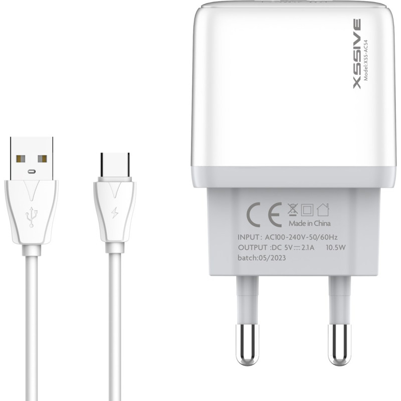 Chargeur rapide XSSIVE XSS-AC54-C – Duo USB 2,1 A + câble USB-C