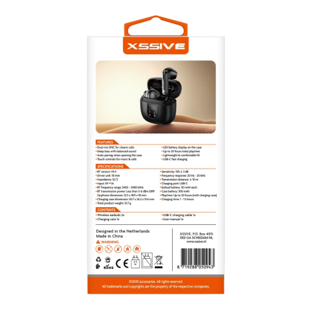 Écouteurs Bluetooth XSSIVE XSS-TWS19B – Noir, ENC et écran LED