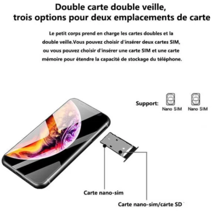 Mini smartphone Melrose – 3,4 pouces Android 8.1 8 Go Double SIM Face ID