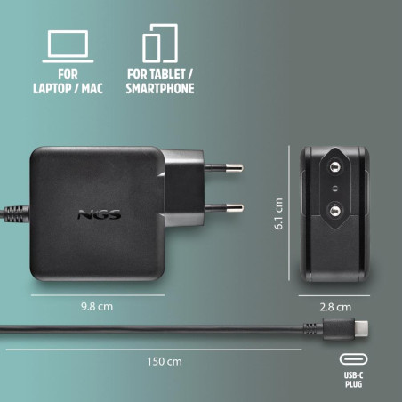 Chargeur mural NGS GAN 100W-C – 100 W sortie USB-C Noir