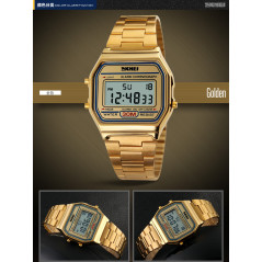 Montre électronique rétro carrée bracelet acier