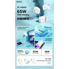 Chargeur 65W REMAX RP-U125 USB Type-C blanc