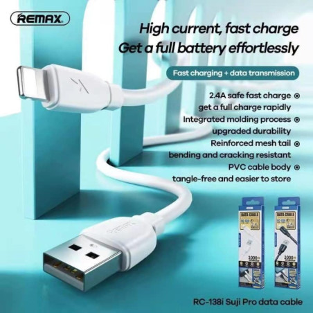 USB to Lightning Cable Remax RC-138i – 1m 2.4A White