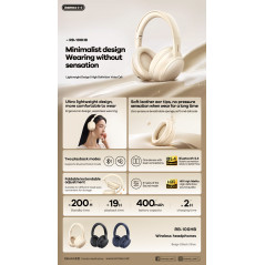 Casque sans fil pliable REMAX RB-100HB – 3 modes, Beige