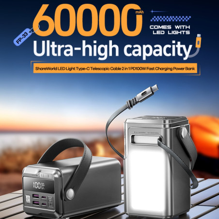 Batterie externe Remax FP-33 – 60 000 mAh 100W LED Gris
