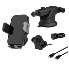 Support voiture Wefix Pro – charge à induction 15 W 3-en-1 avec câble Noir