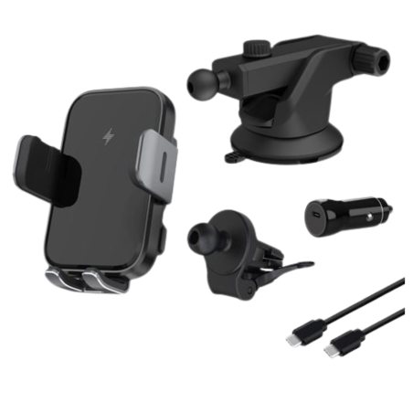 Support voiture Wefix Pro – charge à induction 15 W 3-en-1 avec câble Noir