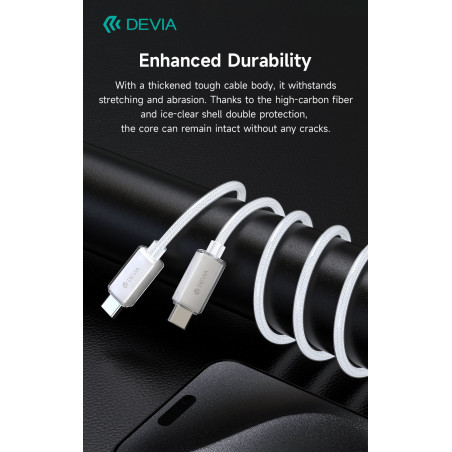 Câble USB-C vers USB-C Devia Extreme Speed – nylon tressé, PD 60W 3A 1,5 m, Blanc