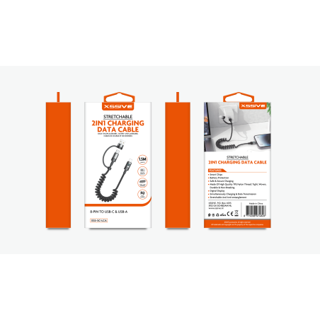 Câble de charge 2-en-1 XSSIVE XSS-SC-LCA – Lightning/USB-C et USB-A 1,5 m Noir