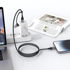 Câble de charge 2-en-1 XSSIVE XSS-LCA-1.2M – Lightning/USB-C et USB-A 1,2 m Noir
