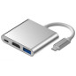 Hub USB-C ECO – 3-en-1, HDMI 4K, Type-C et USB-C 3.0, argenté