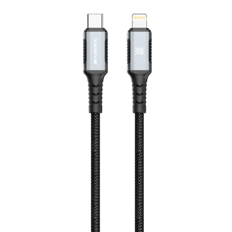 Câble de charge tressé USB-C vers Lightning XSSIVE XSS-BR-CL-B – 1 m 30 W Noir