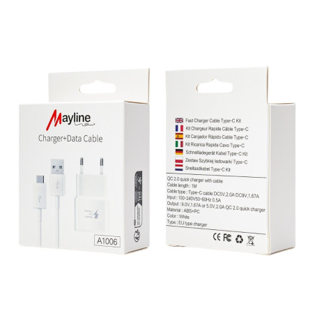 Kit chargeur Mayline 12W – câble USB vers USB-C 1 m