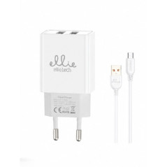 Kit chargeur 2 USB Ellietech CD316 – câble USB-C 1 m Blanc 5V/2,4A