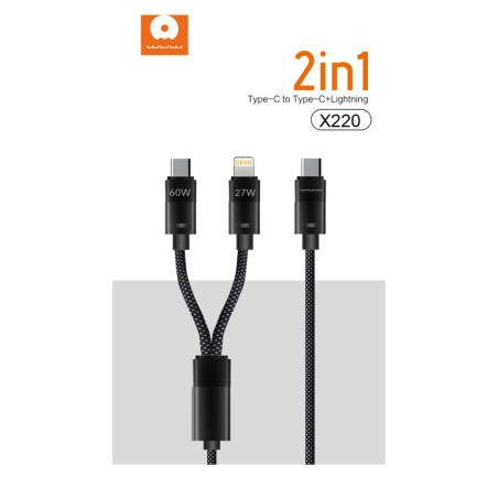 Câble WUW X220 2-en-1 Type-C/Lightning 60W