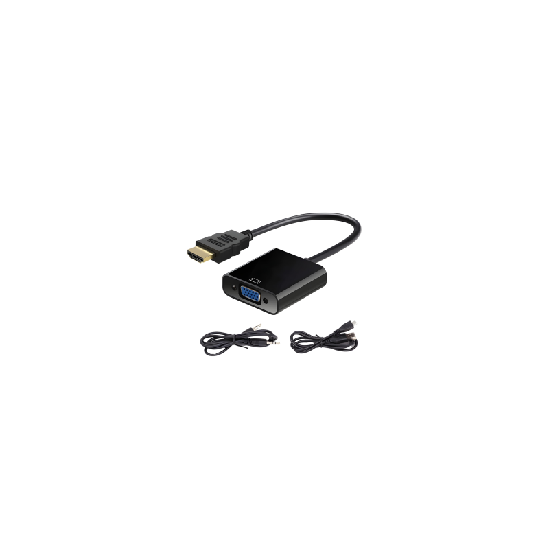 Adaptateur HDTV/HDMI vers VGA avec Cable Audio + Cable d'Alimentation USB - 25cm - Noir Adaptateur HDTV/HDMI vers VGA avec Cable Audio + Cable d'Alimentation USB - 25cm - Noir