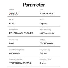 Presse-agrumes portable Yesido EC17 | Smarty