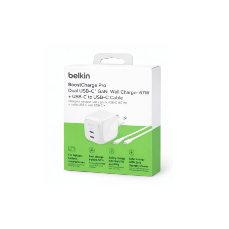 Adaptateur Secteur 2 Ports / Câble USB-C 67W 2m BELKIN - WCH020KQ2MWH-