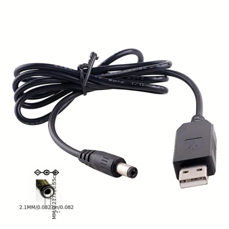 Câble d'alimentation ECO USB vers DC 12 V 2,1 x 5,5 mm – 0,088 m mâle