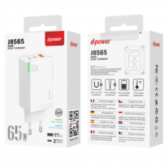 Adaptateur Secteur 65W 3 Ports 1USB + 2 Type-C - D-power J8565 - Blanc
