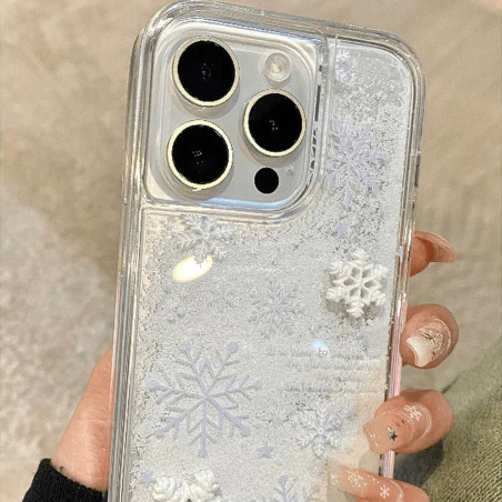 Coque transparente pour iPhone – Effet sable liquide neige d’hiver