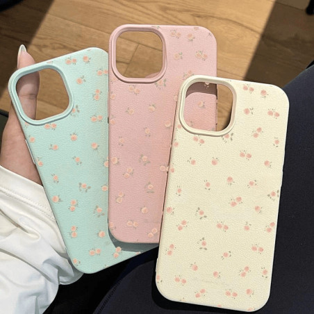 Coque silicone texture Litchi ECO pour iPhone – Motif floral intégral