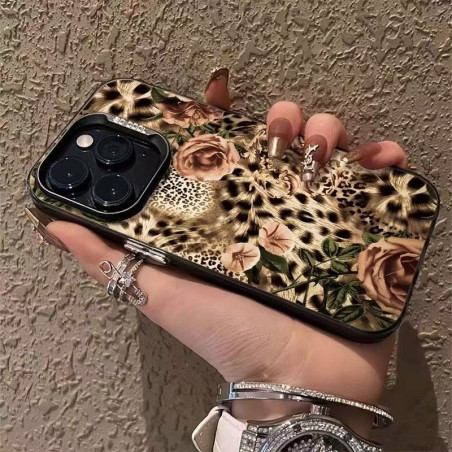 Coque iPhone ECO – Fleur léopard, Noir