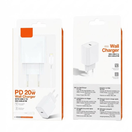 Chargeur rapide USB-C Ellietech CD324 – 20 W Blanc avec câble
