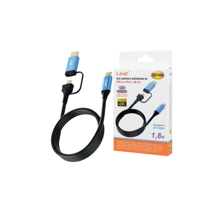 Adaptateur USB-C vers HDMI 2.0 4K 60Hz + USB-C PD 100W 1.8 m - LinQ HD