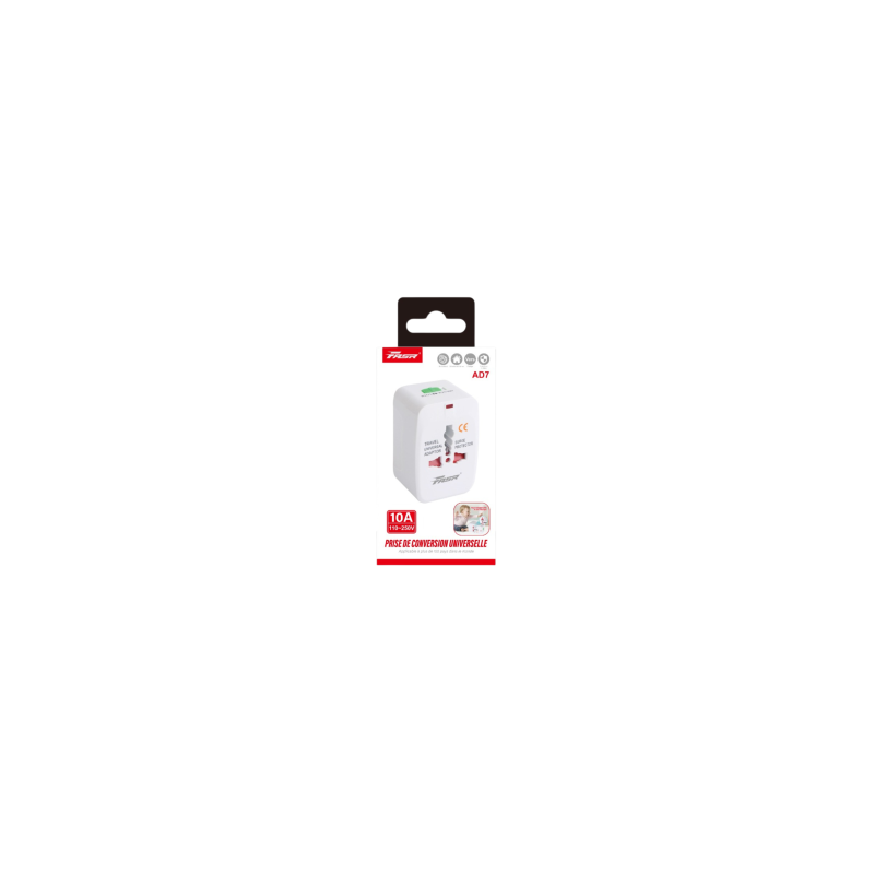 Adaptateur Voyage Secteur Universel avec Verrouillage Prise UK / AU / US / EU 10A - FASR AD7 - Blanc Adaptateur Voyage Secteur Universel avec Verrouillage Prise UK / AU / US / EU 10A - FASR AD7 - Blanc