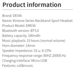 Devia EM036 Neckband Earphones 15h Black | Smarty