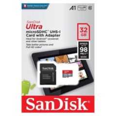 Carte Mémoire Micro SD SanDisk Ultra 32 Go Classe A1 jusqu'à 98 Mo/s +