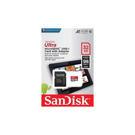 Carte Mémoire Micro SD SanDisk Ultra 32 Go Classe A1 jusqu'à 98 Mo/s +