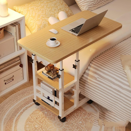 Mobile Bedside Table ECO – 80 x 40 cm Brown adjustable height 60 to 85 cm