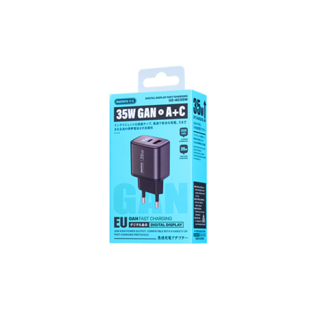 Chargeur Rapide GaN 35W USB + Type-C REMAX U2-AC35W - EU - Argent - Al