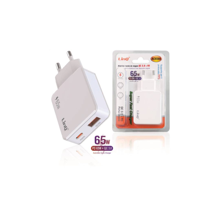 Chargeur Secteur USB-C + USB 65W Chargeur Rapide LinQ AC6566 - Aliment