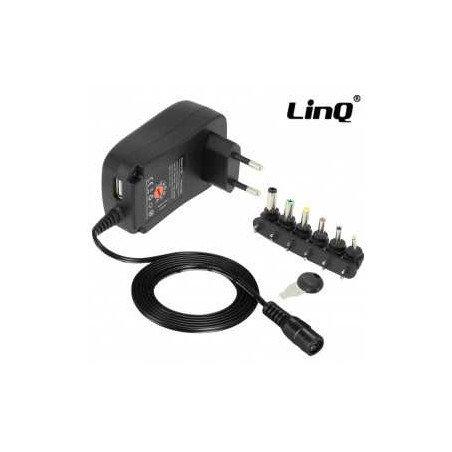 Chargeur Secteur Universel 30W 3 à 12V, 6 Embouts + Port USB LinQ T-12