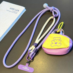 Collier Téléphone Cordon Long Tressé Bicolore Violet avec Peluche Mons