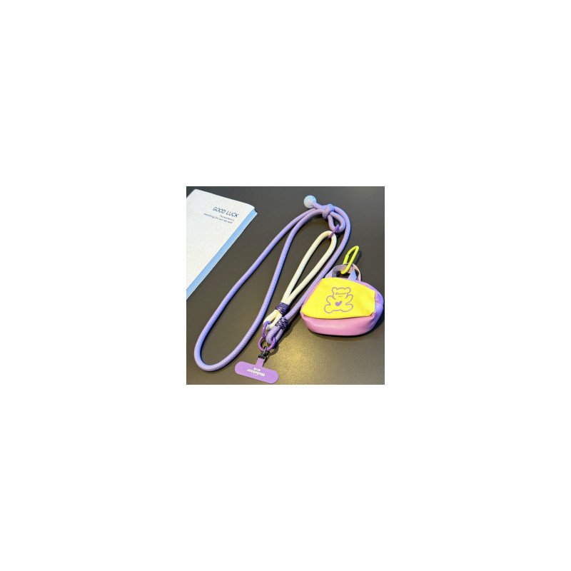 Collier Téléphone Cordon Long Tressé Bicolore Violet avec Peluche Monstre Kawaii — ECO · Smarty Paris 18e