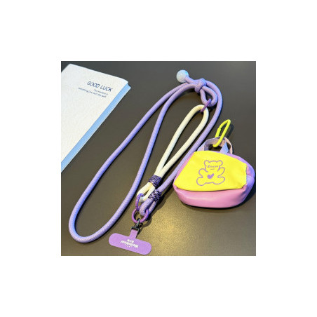 Collier Téléphone Cordon Long Tressé Bicolore Violet avec Peluche Mons