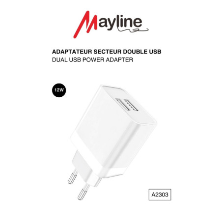 Chargeur Mayline double USB 12W | Smarty Paris