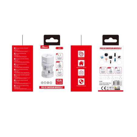 Adaptateur secteur universel FASR AD6 – Prises UK/AU/US/EU 10A Blanc